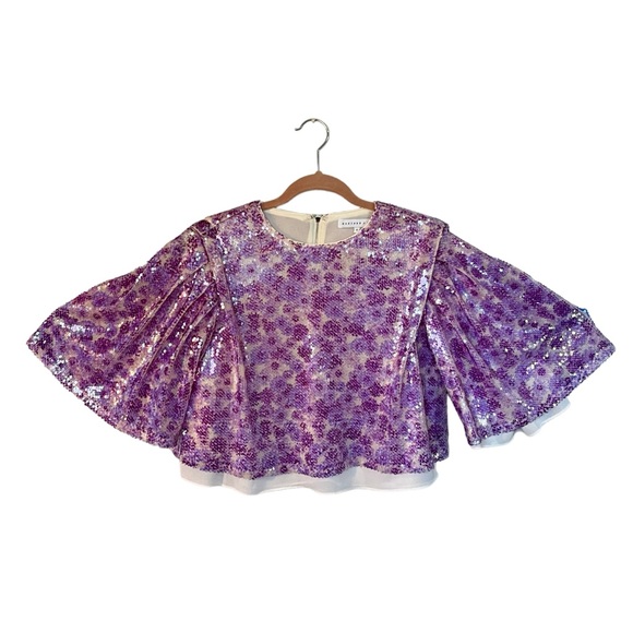 ENDLESS ROSE Flare Sleeve Super Shiny Purple Sequined Blouse Size Small - Picture 9 of 9